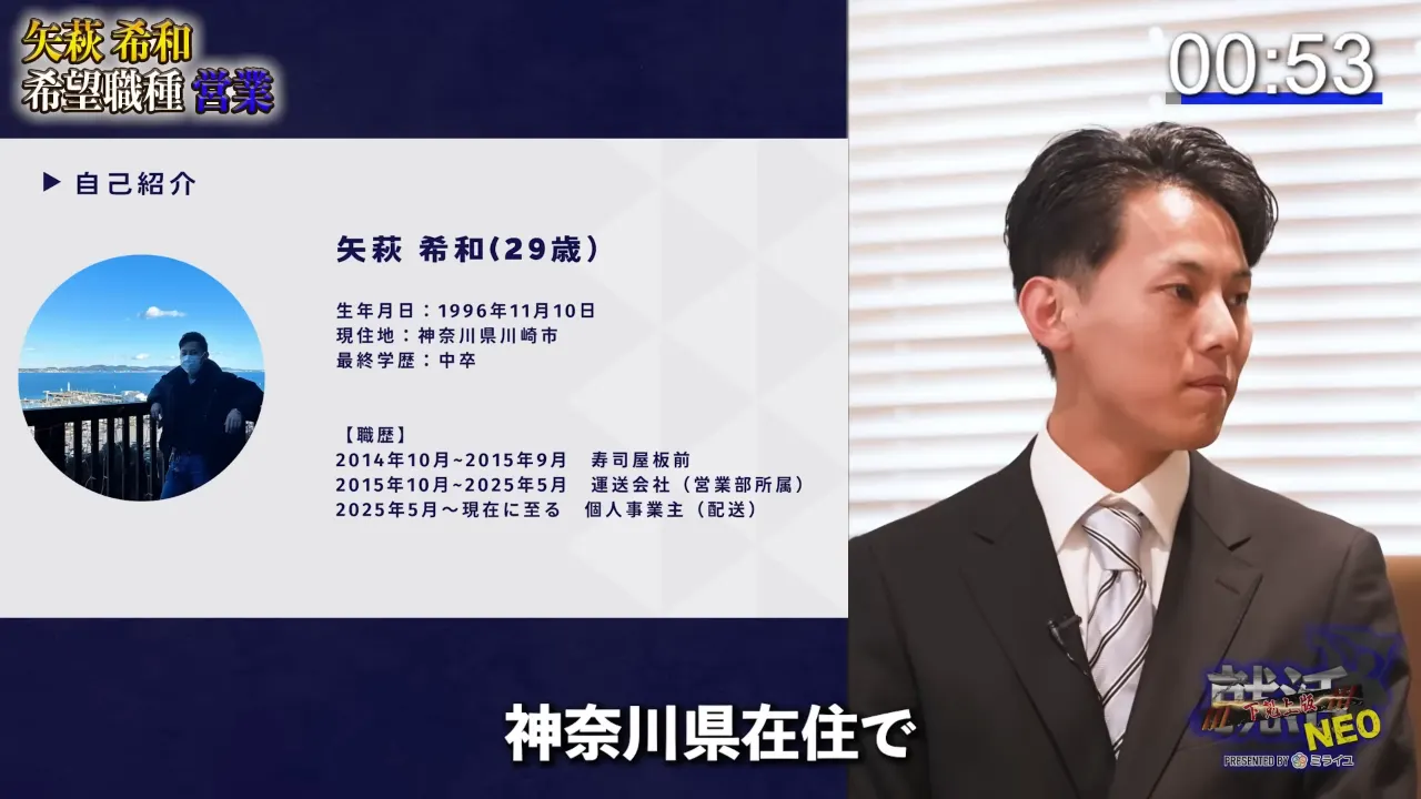 ファーストプレゼンで自身の状況を語る矢萩